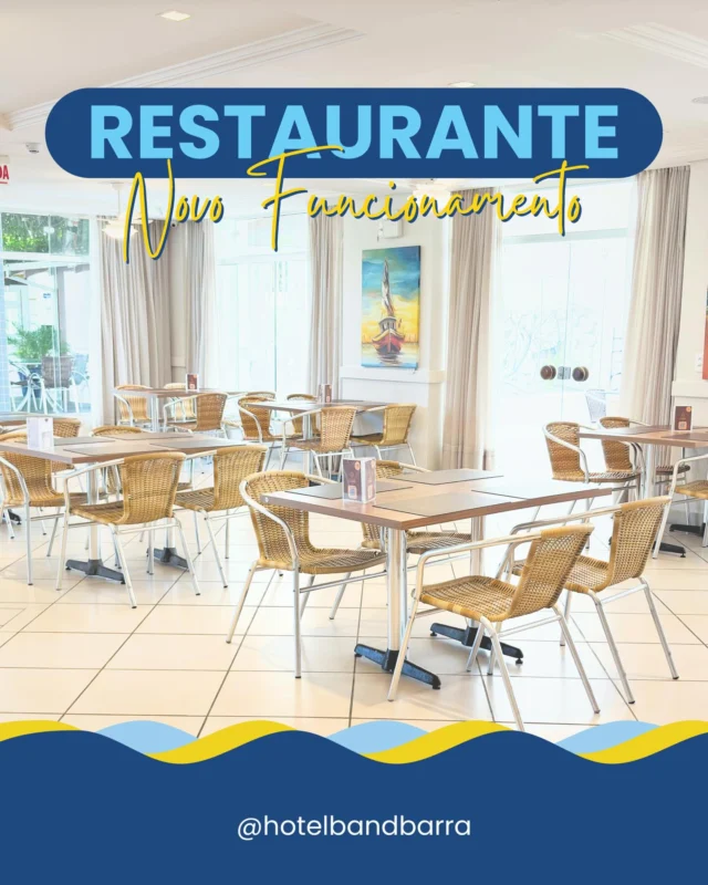 Tem novidades no restaurante do Hotel Bandeirantes da Barra! ✨

A partir do dia 11/05, para oferecer mais praticidade, flexibilidade e conforto para você, o restaurante vai funcionar em um novo formato:

☕ *Café da Manhã*: 
Servido diariamente para começar o dia com tranquilidade em um ambiente acolhedor que valoriza ainda mais a sua estadia.
Segundas a sábados, das 6h30min às 10h. 
Domingos e feriados das 6h30min às 10h30min.

🍽️ *Menu Prático 24h*: 
Pratos prontos e saborosos, disponíveis a qualquer hora do dia.
Ideal para almoço, jantar, lanche da tarde ou aquela fome na madrugada.

Tem panqueca, fricassê, estrogonofe, filé a parmegiana, pizza e hamburgão.
É só escolher, comprar, preparar e degustar!

Veja como utilizar:
1. Escolha e compre o prato desejado na recepção.
2. Faça o preparo nos micro-ondas disponíveis.
3. Use as louças e talheres do espaço.
4. Sente-se em um bom lugar.
5. Aproveite sua refeição a qualquer hora.

Faça sua reserva (link na bio) e vem degustar 😋 essa nova experiência!