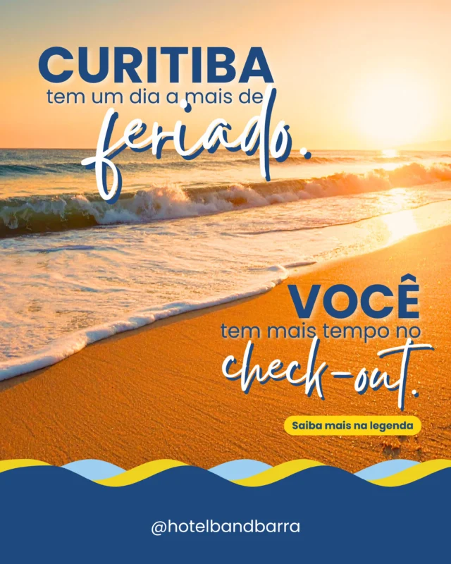 🌴☀️ Você que é de Curitiba tem um motivo a mais para viajar neste feriadão!

A emenda dos feriados de 7 e 8 de setembro, é a oportunidade perfeita para trocar a rotina por dias de descanso à beira-mar 🏖️ em Balneário Barra do Sul.
🛌 Acorde sem pressa, caminhe pela praia, aproveite o sol e viva momentos especiais com quem você ama.

🎁 Reservando no mínimo 2 diárias, você ganha Late Check-out até às 16h, para curtir muito mais antes de voltar para casa.

E mais:
☕ Café da manhã incluso
🚗 Estacionamento gratuito
🏊 Piscina com vista para o mar
🎲 Sala de jogos
🛝 Área Kids
🛜 Wi-Fi gratuito
🐶 PETs são bem-vindos, a custo adicional
💳 Parcelamento em até 6x (parcela mínima de R$ 150,00)
🚫 Sem taxas extras (Room Tax ou ISS)

📢 Promoção válida para hospedagens durante o feriadão de setembro (de 5 a 8/9) e exclusiva para reservas diretas pelo WhatsApp, telefone, e-mail ou site do Hotel Bandeirantes da Barra.
🔔 Sujeita a disponibilidade e não cumulativa com outras ofertas ou promoções.

📲 Garanta sua reserva agora mesmo e aproveite o feriadão prolongado com mais conforto, descanso e lazer!

#HotelBandeirantesDaBarra #FeriadãoDeSetembro #BalneárioBarraDoSul #Praia #LateCheckout